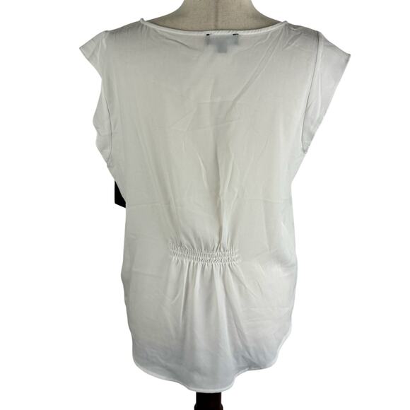TAHARI ASL CAP SLEEVE PLEAT FRONT CAREER BLOUSE IN IVORY NWT WOMEN'S SIZE LARGE - Picture 4 of 16